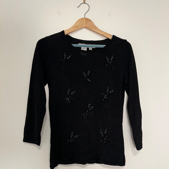 Debbie Shuchat Montreal Designer Hand Beaded Vintage Black Top 3/4 Length Sleeve - Picture 2 of 9